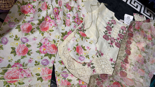 Charming Girls' Cream Lawn Suit