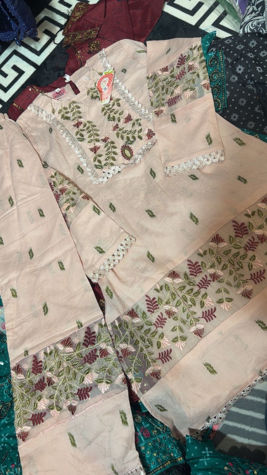 Beautiful Girls' Light Beige Floral Lawn Suit
