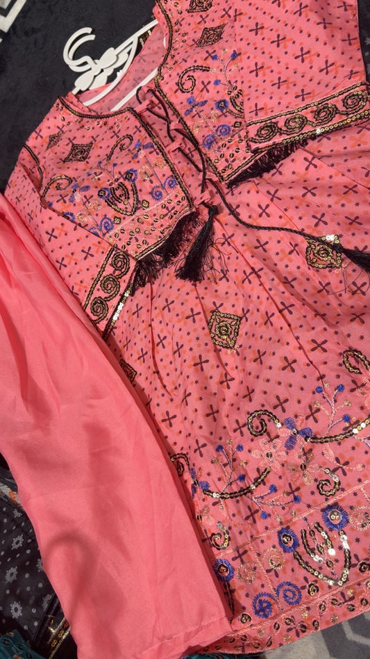 Beautiful Girls' Peach-Pink Lawn Suit