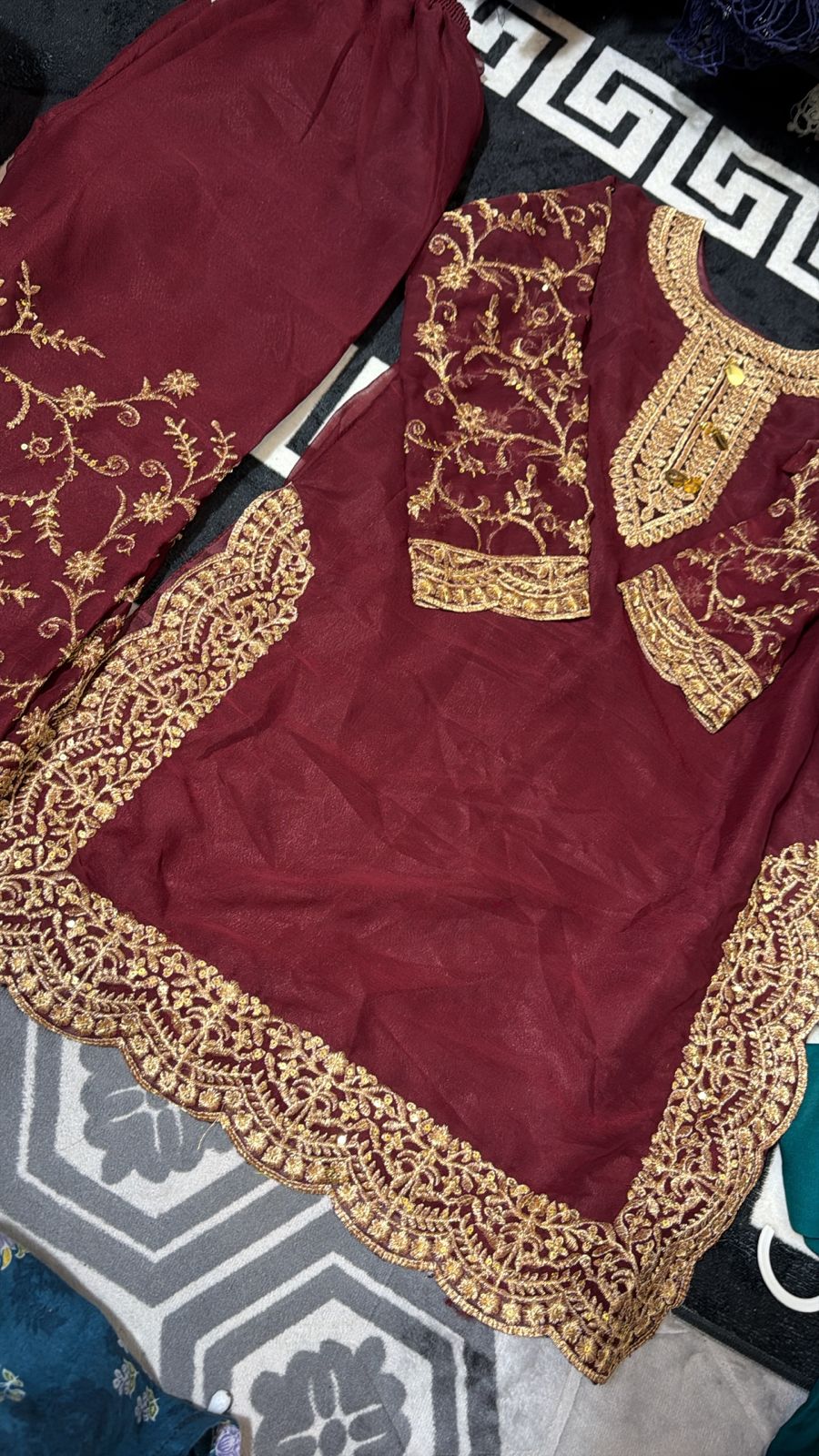 Gorgeous Girls' Burgundy Chiffon Suit