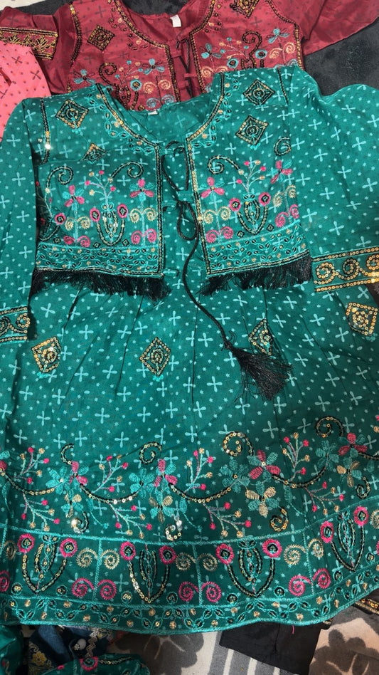 Beautiful Girls' Sea Green Lawn Suit