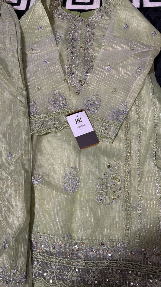 Beautiful Girls' Mint Glittery Organza Suit