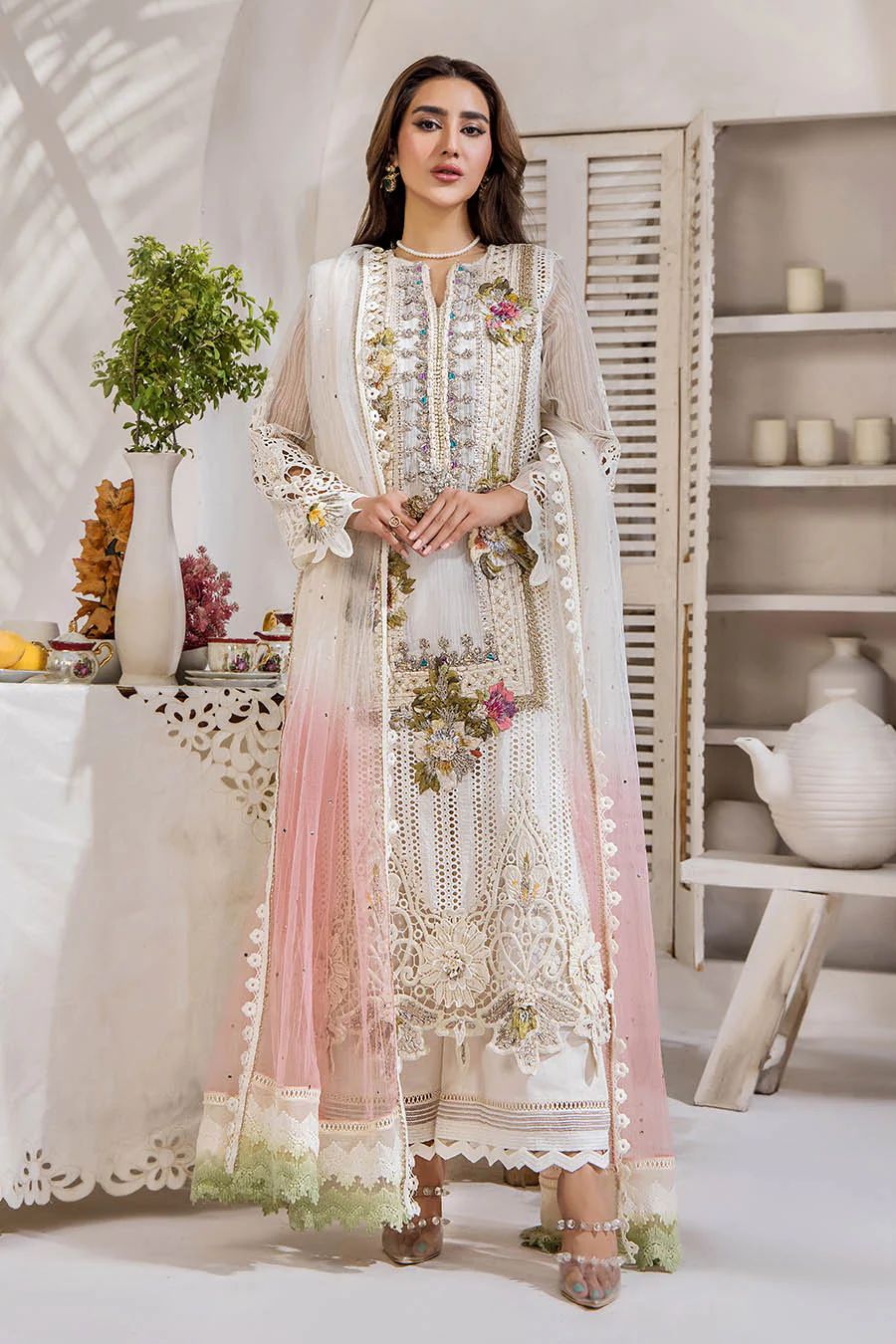 Elegant White Cotton Ensemble Suit