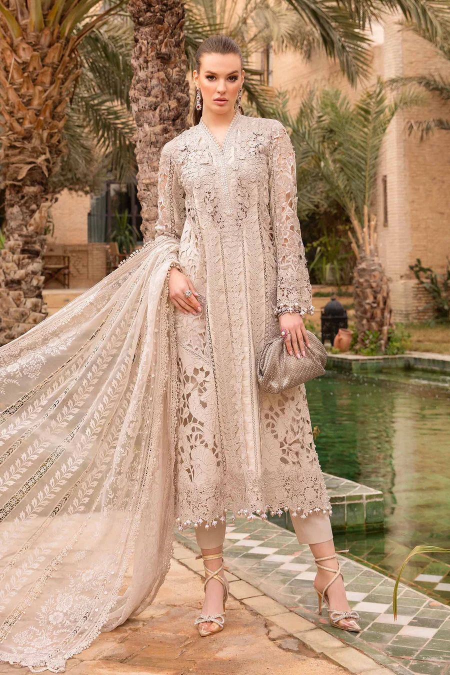 Cream White Long Shirt Lawn Cotton Suit