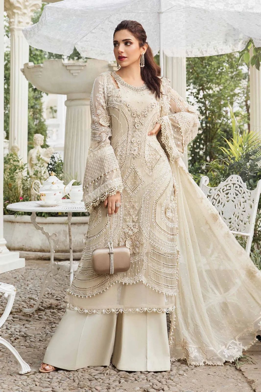 Cream White Long Shirt Chiffon Suit