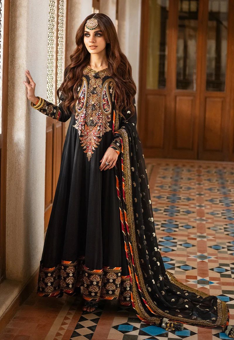 Black Embroidered Chiffon Maxi Dress