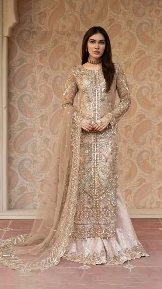 Beige Long Shirt with Gharara