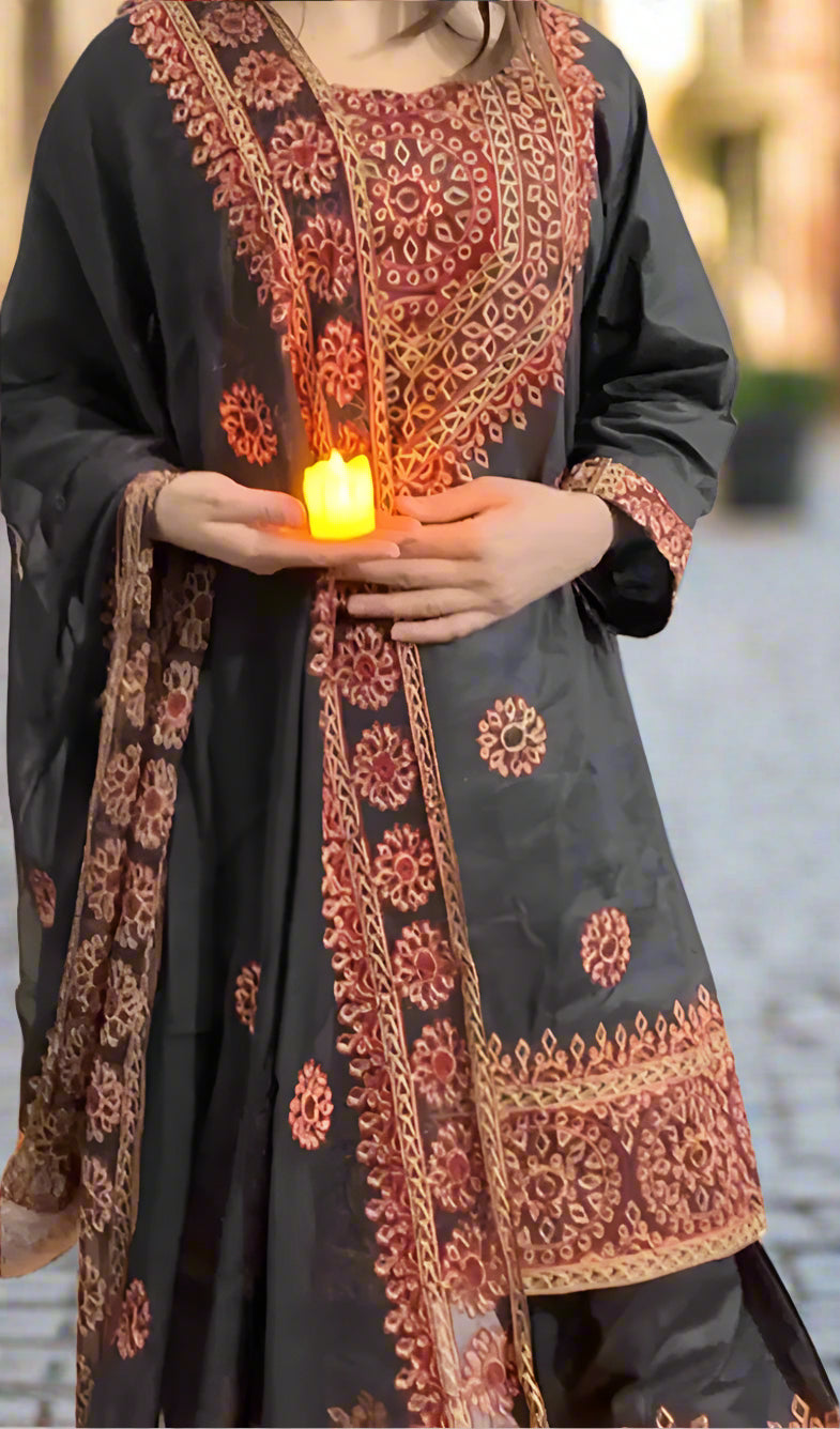 Elegant Black Embroidered Farshi Salwar