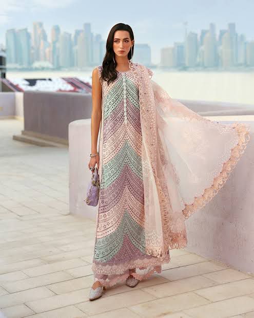 Serene Cream & Pastel Garden Long Kameez (Inspired by Maria B.)