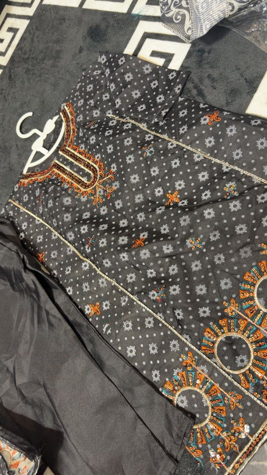 Beautiful Girls' Black Lawn Suit