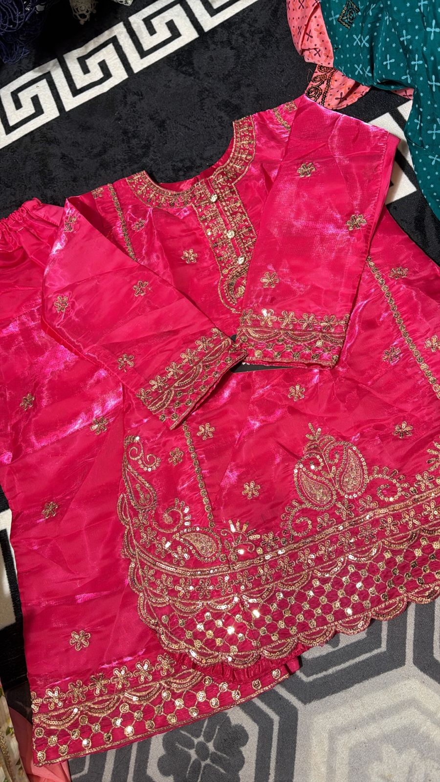 Dazzling Girls' Hot Pink Shiny Organza Silk Suit