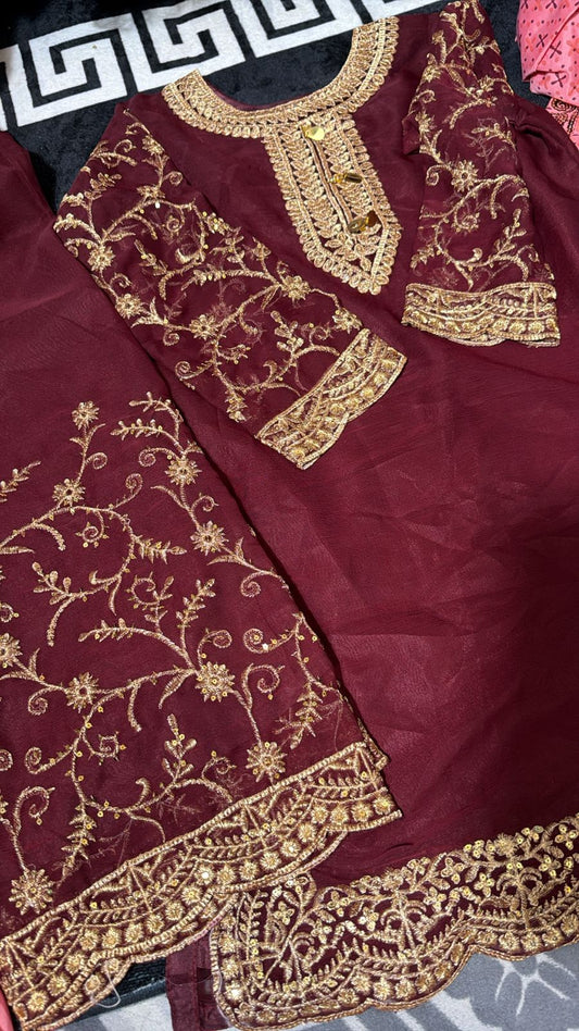 Gorgeous Girls' Burgundy Chiffon Suit