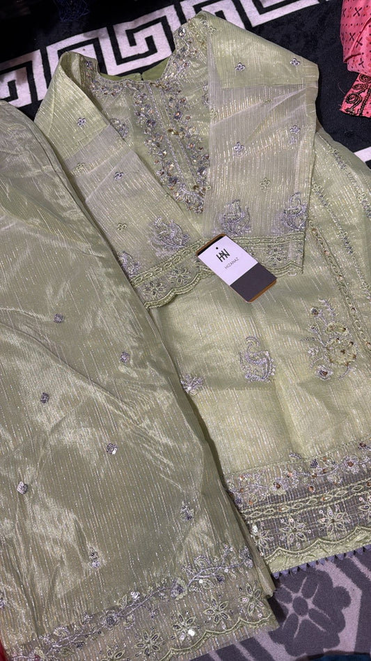 Beautiful Girls' Mint Glittery Organza Suit