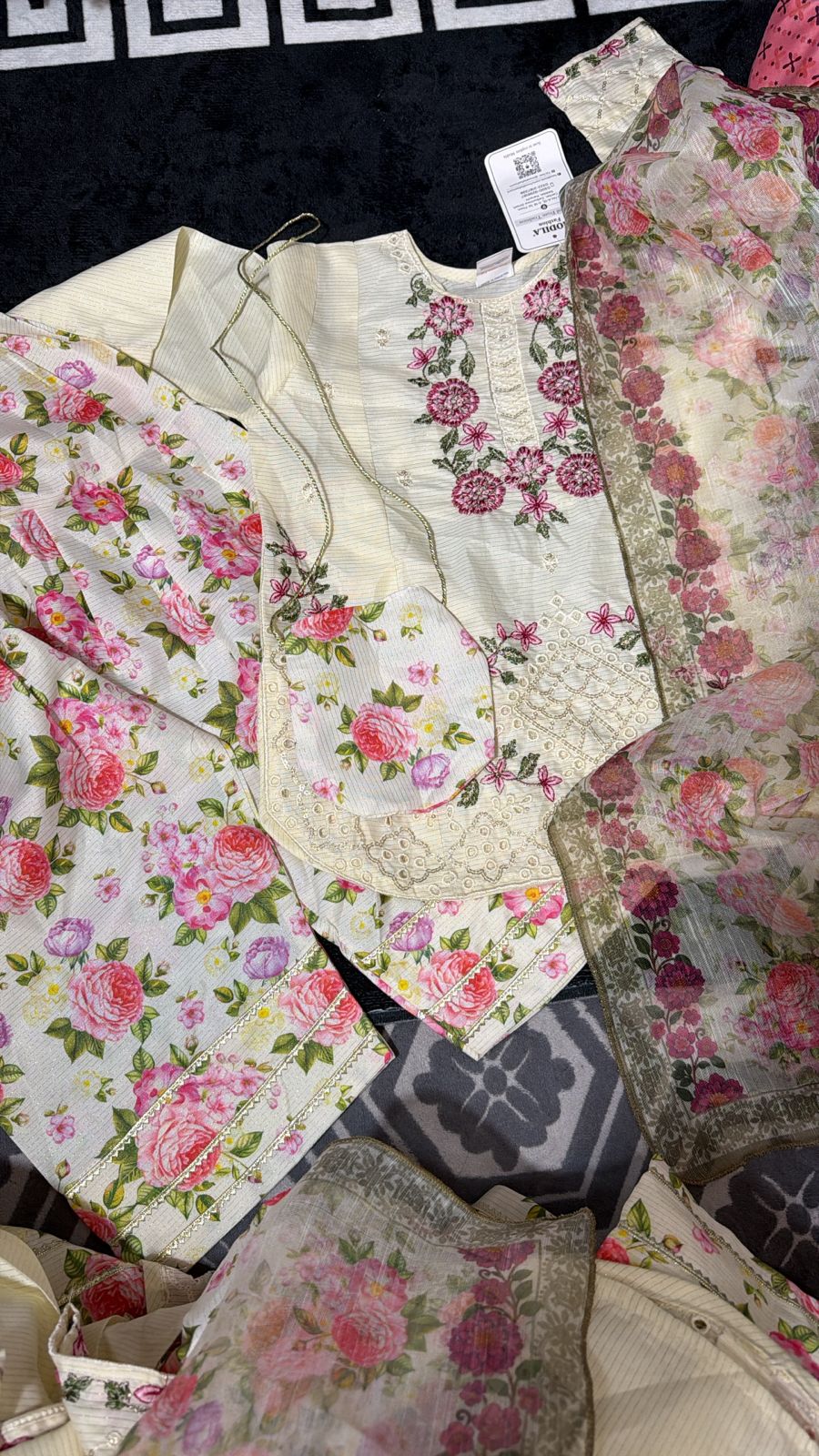 Charming Girls' Cream Lawn Suit