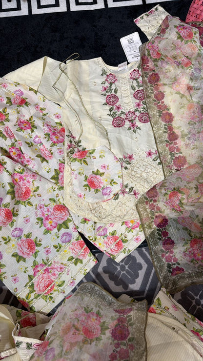 Charming Girls' Cream Lawn Suit