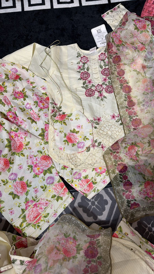 Charming Girls' Cream Lawn Suit