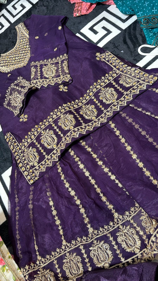 Enchanting Girls' Purple Chiffon Suit