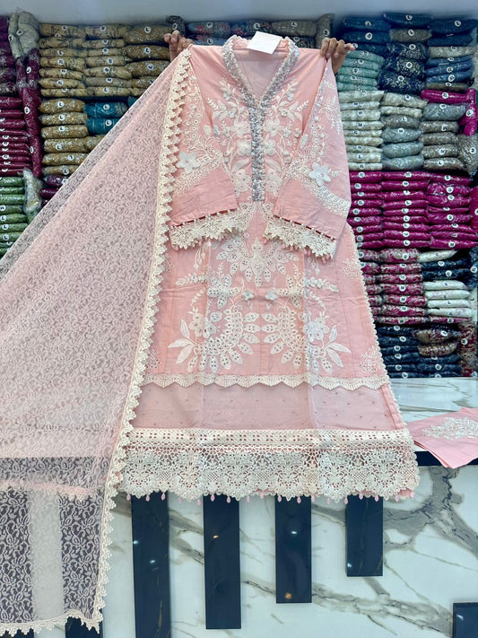 Rose Quartz Filigree Long Kameez (Inspired by Maria B.)