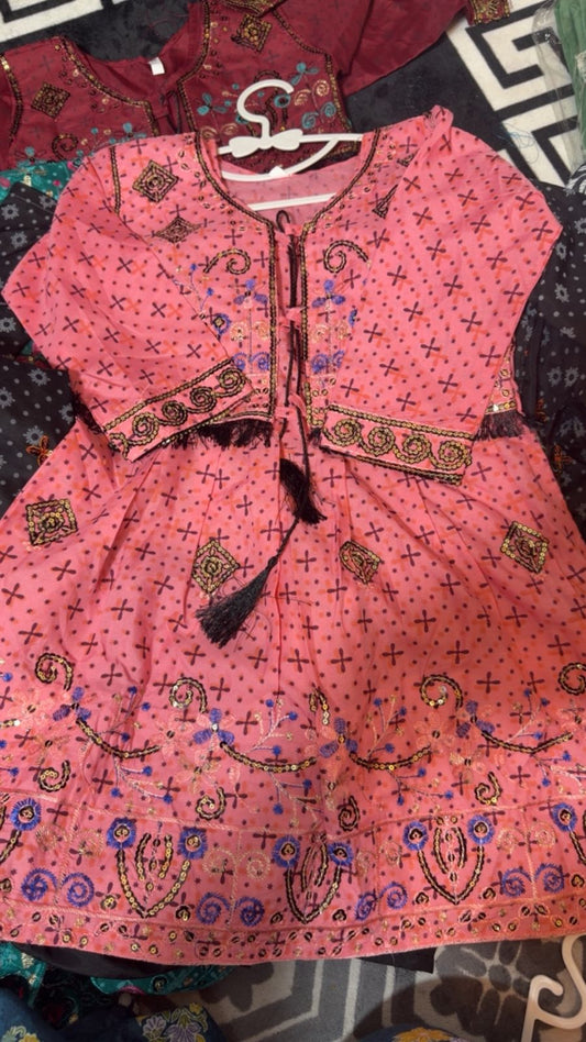 Beautiful Girls' Peach-Pink Lawn Suit