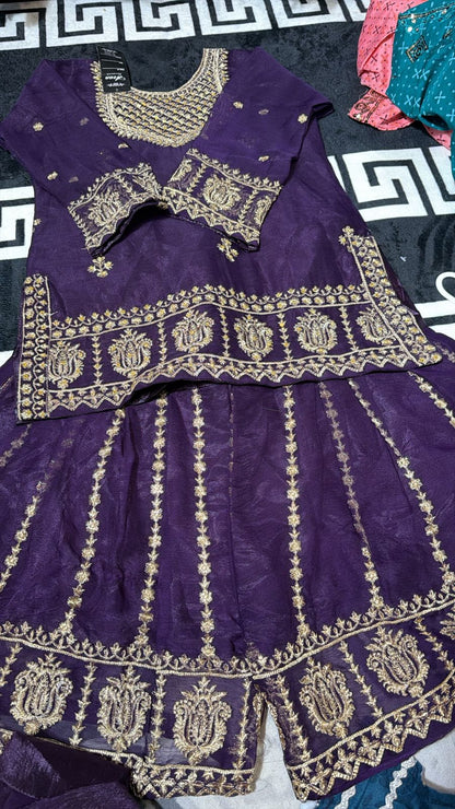 Enchanting Girls' Purple Chiffon Suit