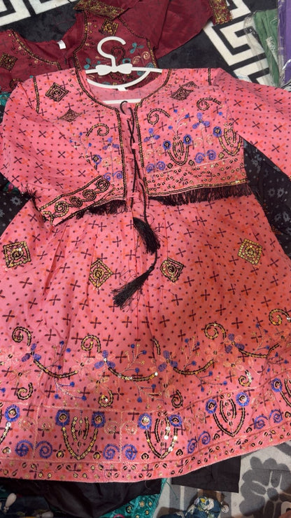 Beautiful Girls' Peach-Pink Lawn Suit
