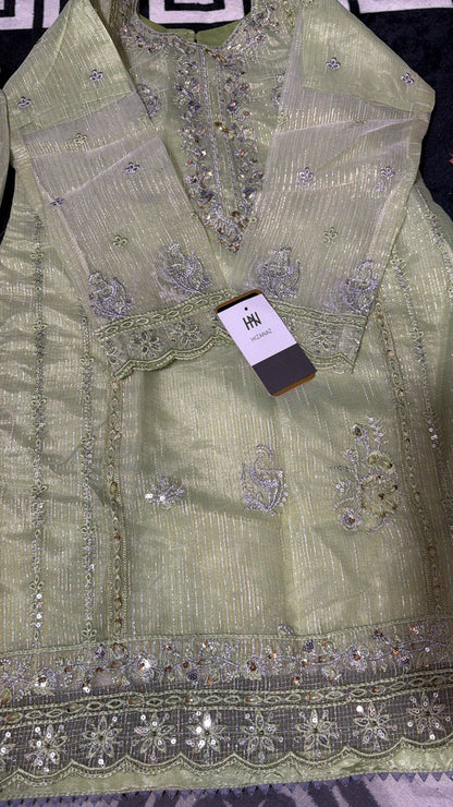 Beautiful Girls' Mint Glittery Organza Suit