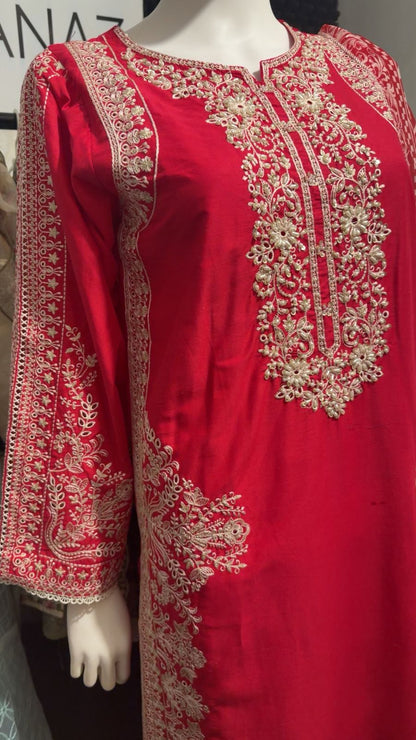 A28 - Vibrant Red-Pink Lawn Suit