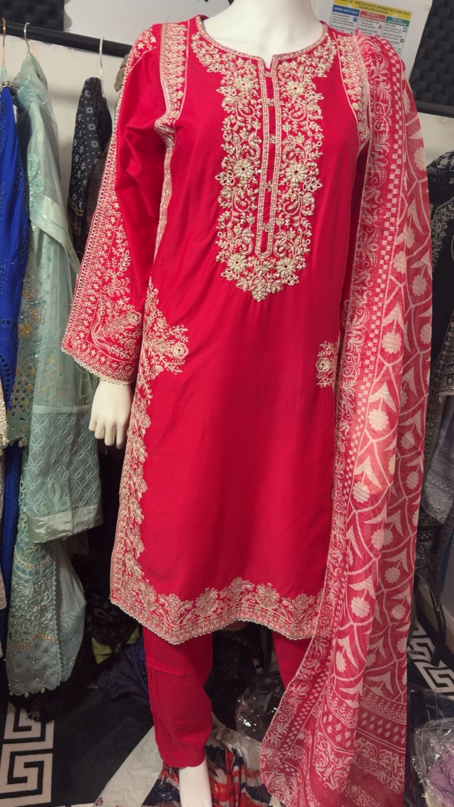 A28 - Vibrant Red-Pink Lawn Suit