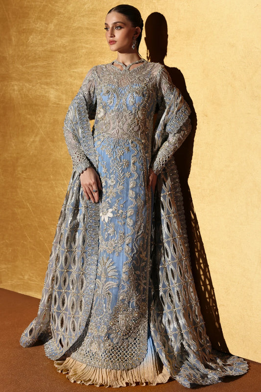 Sky Blue Long Kameez With Crush Sharara
