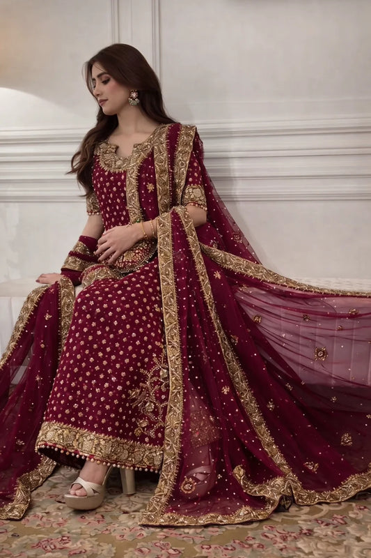 Magenta plum long kameez Style Full suit