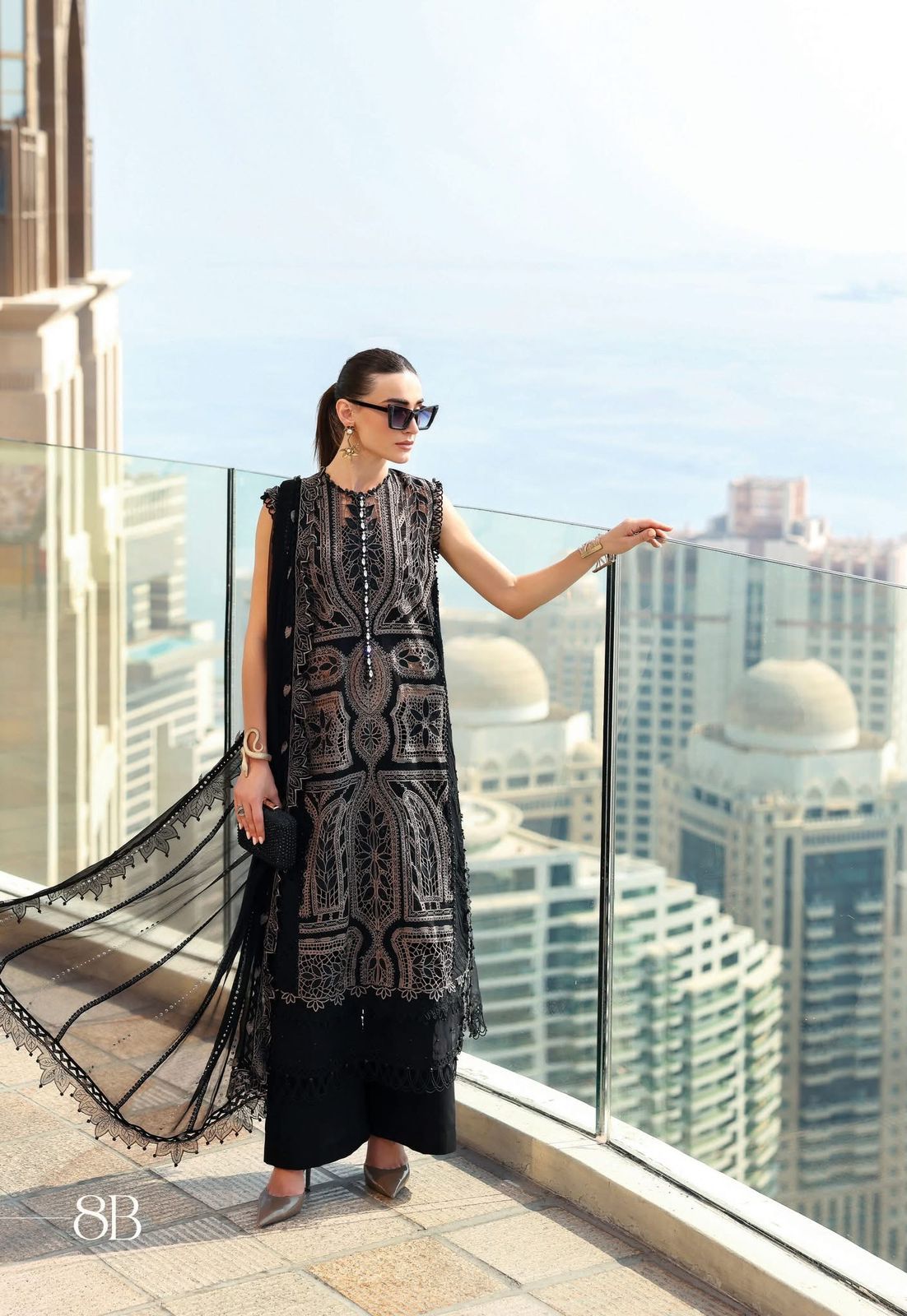 Midnight & Cream Contrast Long Kameez (Inspired by Maria B.)