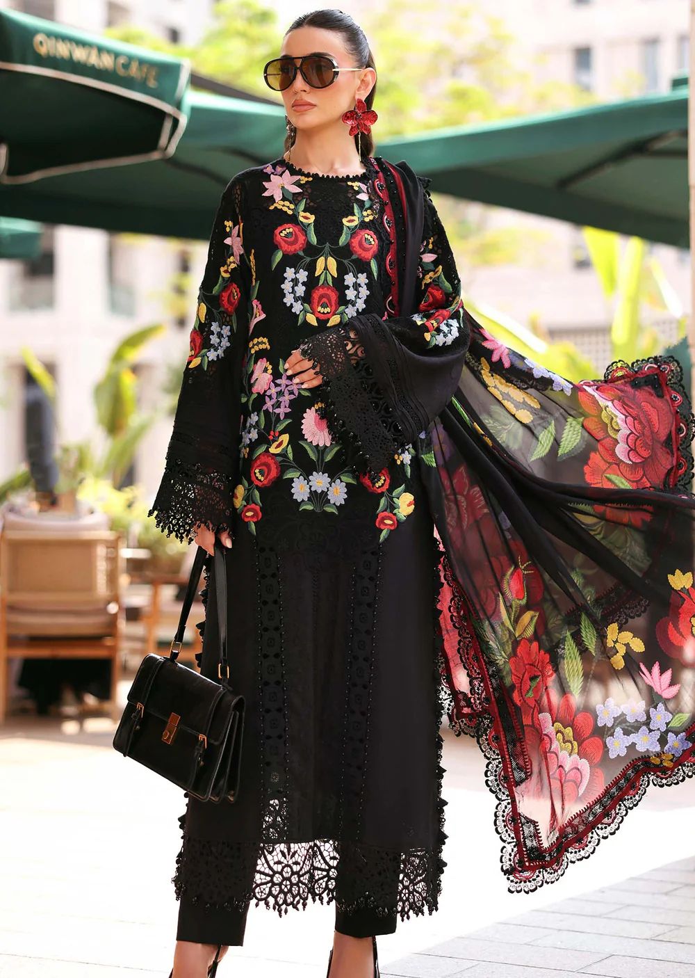 Midnight Botanical Lawn Long Kameez(Inspired by Maria B.)