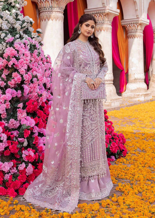 Lilac Long Jacket Shirt And Silk Sharara Dress