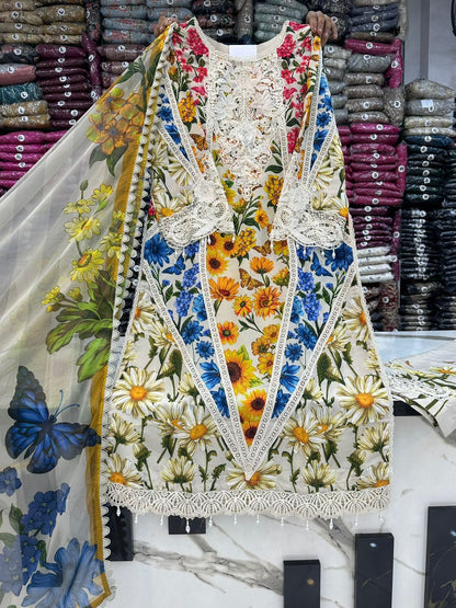 Sunflower & Butterfly Meadow Long Kameez (Inspired by Maria B.)