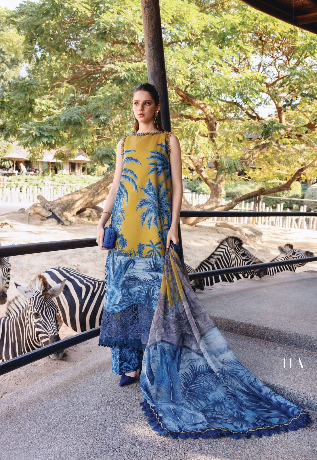 Ochre & Indigo Palm Long Kameez (Inspired by Maria B.)