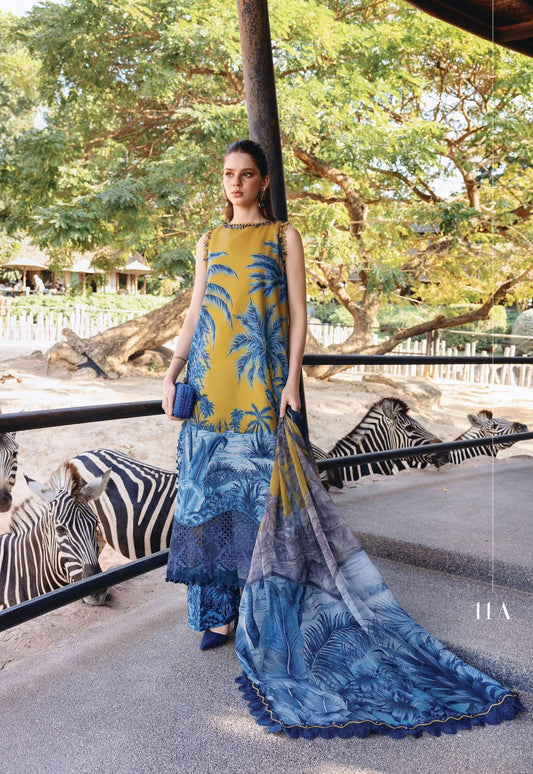 Ochre & Indigo Palm Long Kameez (Inspired by Maria B.)