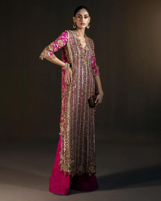 Hot Pink Long Kameez With Palazzo