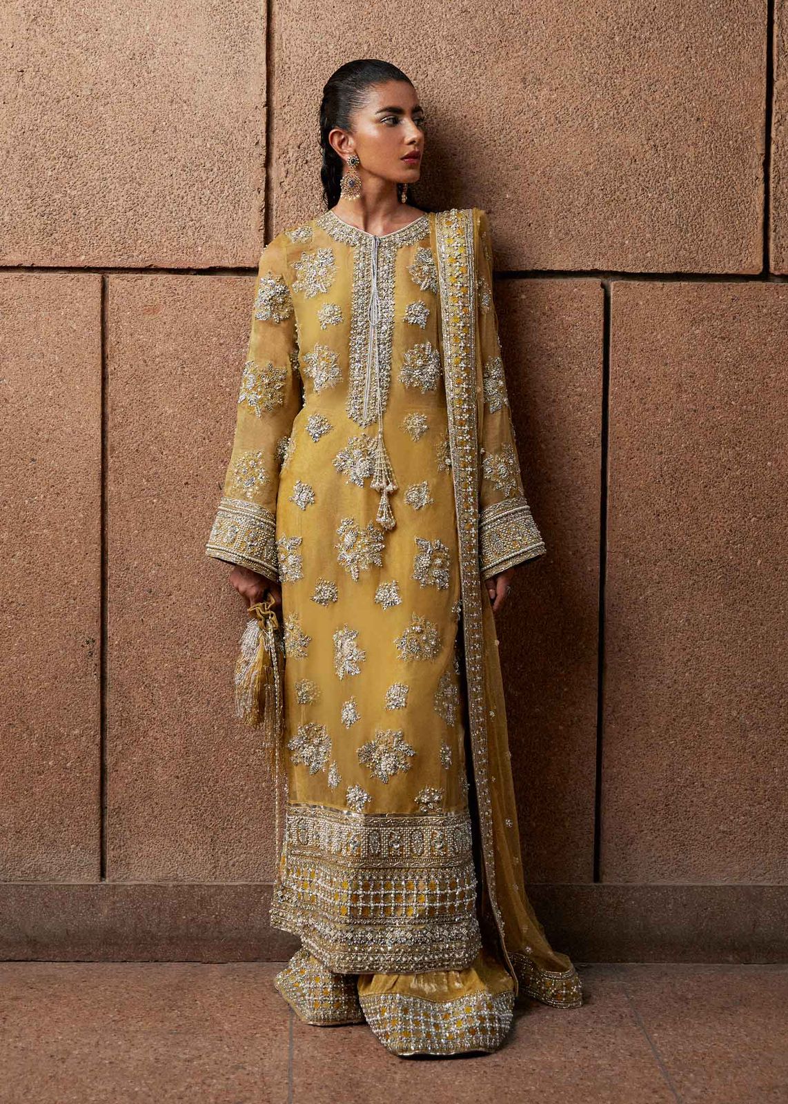 Mustard Long Kameez With Palazzo