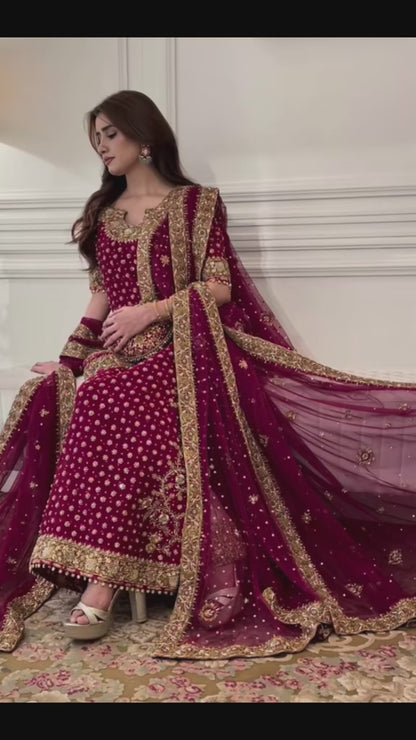 Magenta plum long kameez