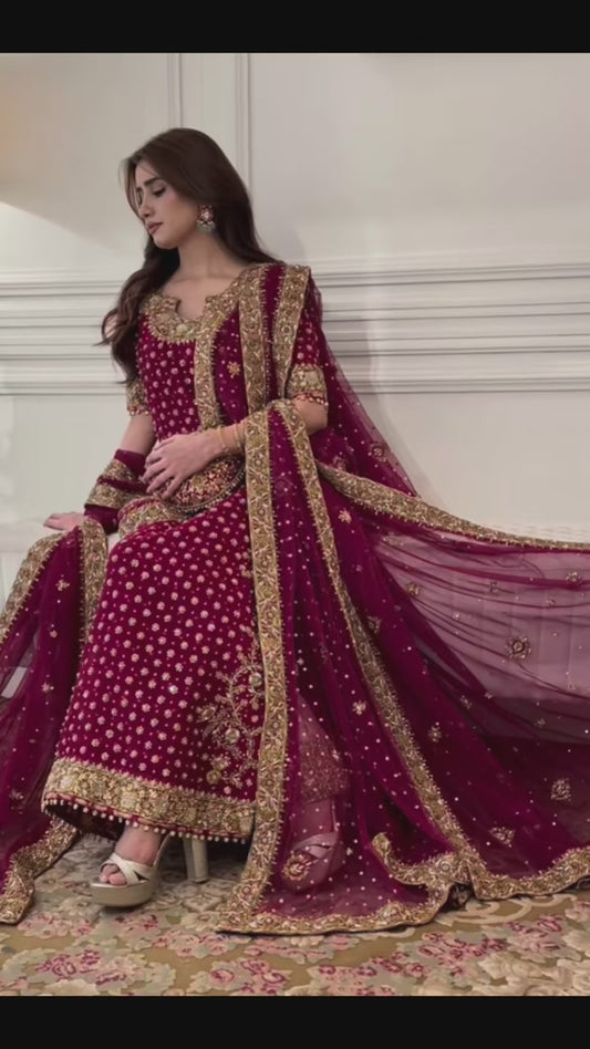 Magenta plum long kameez Style Full suit