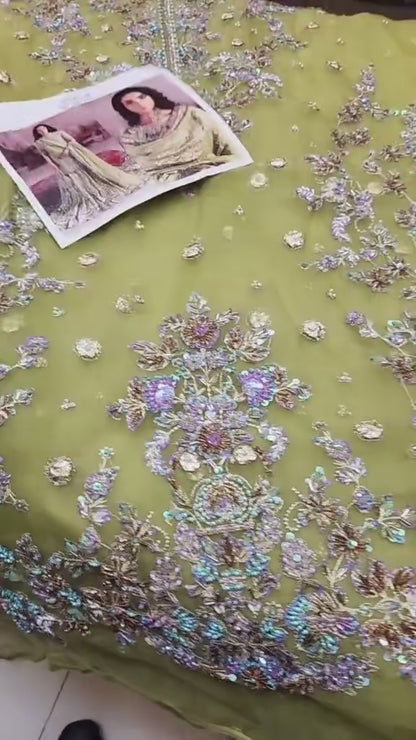 Lime Green Organza Kameez with Sharara