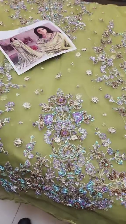 Lime Green Organza Kameez with Sharara