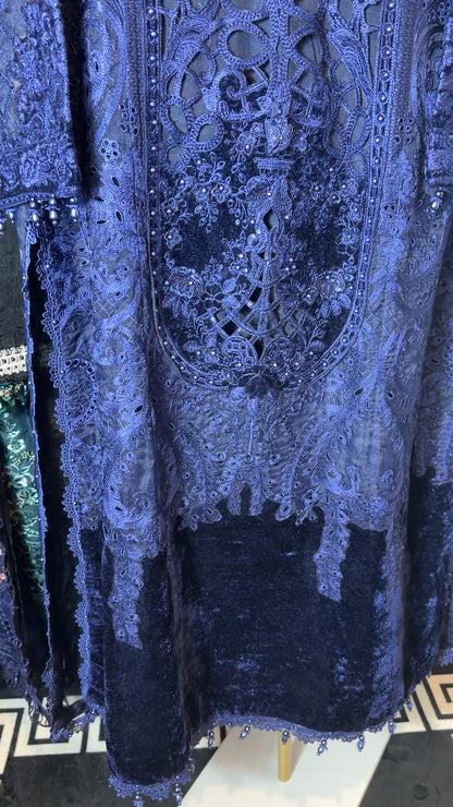 A13 - Elegant Navy Organza Suit With Velvet Detailing