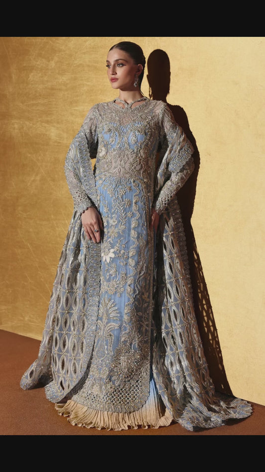 Sky Blue Long Kameez With Crush Sharara