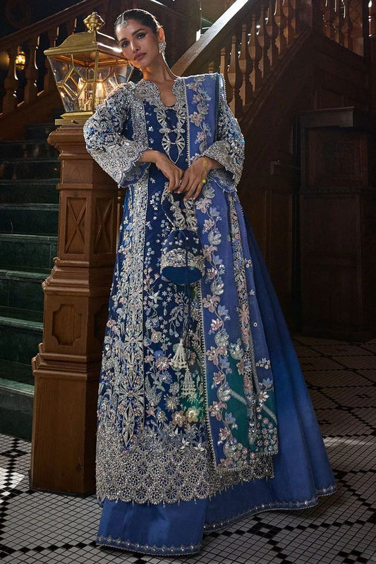 Royal Blue Organza Long Kameez with Lehenga